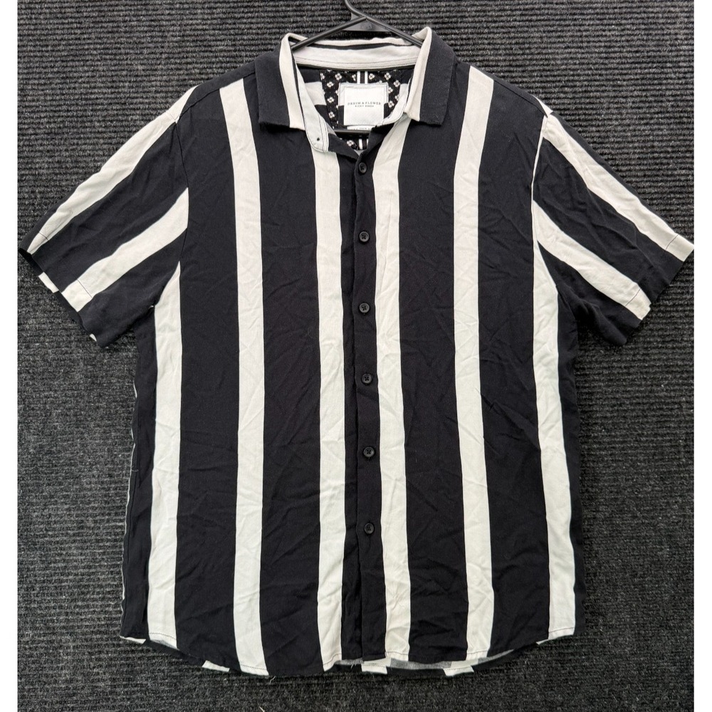 Denim & Flower Ricky Singh | Womens Medium M Black and White Striped Button Up